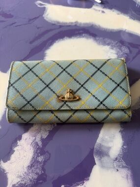 Vivienne Westwood Pale Blue Quilted Wallet with Gold Orb